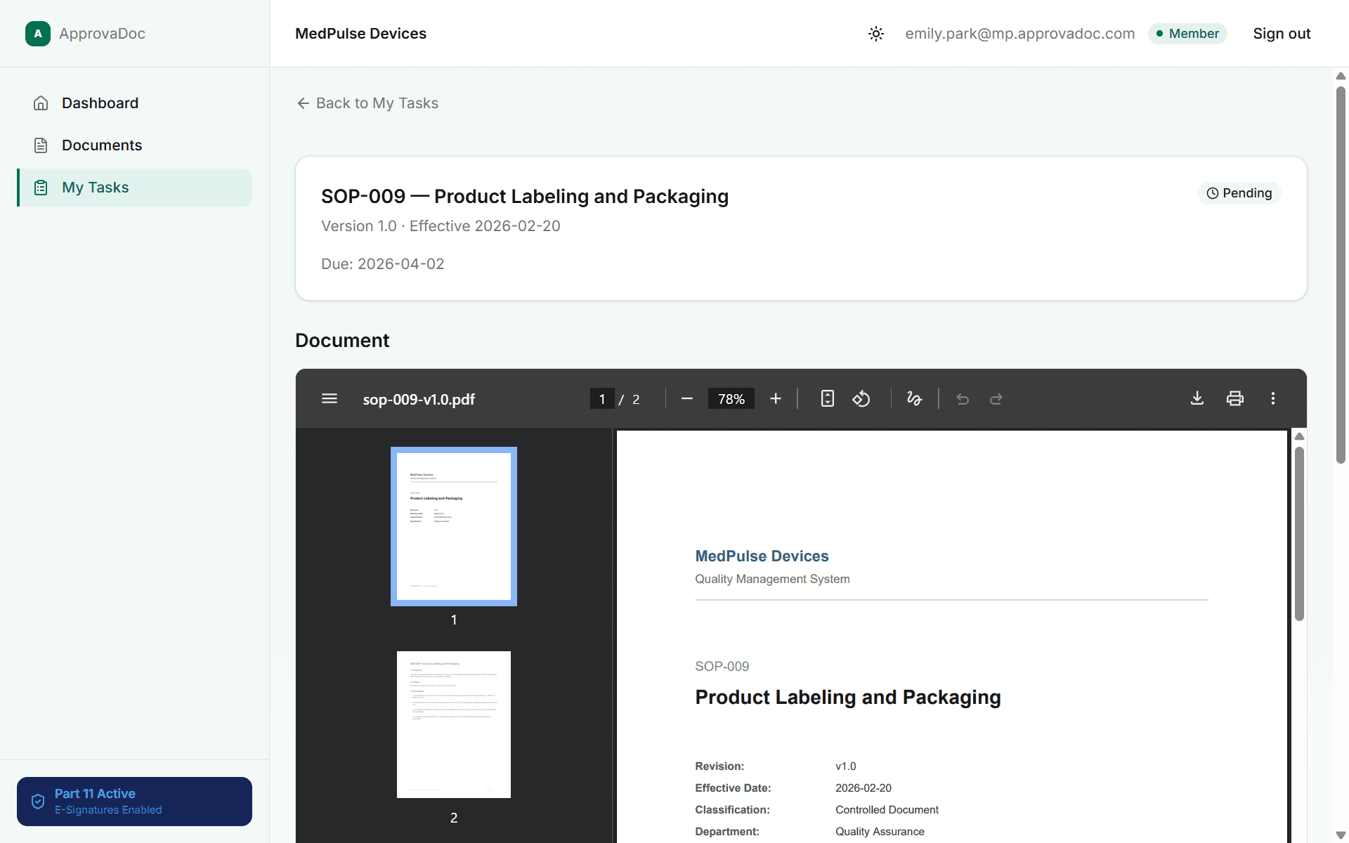 SOP acknowledgment tracking view